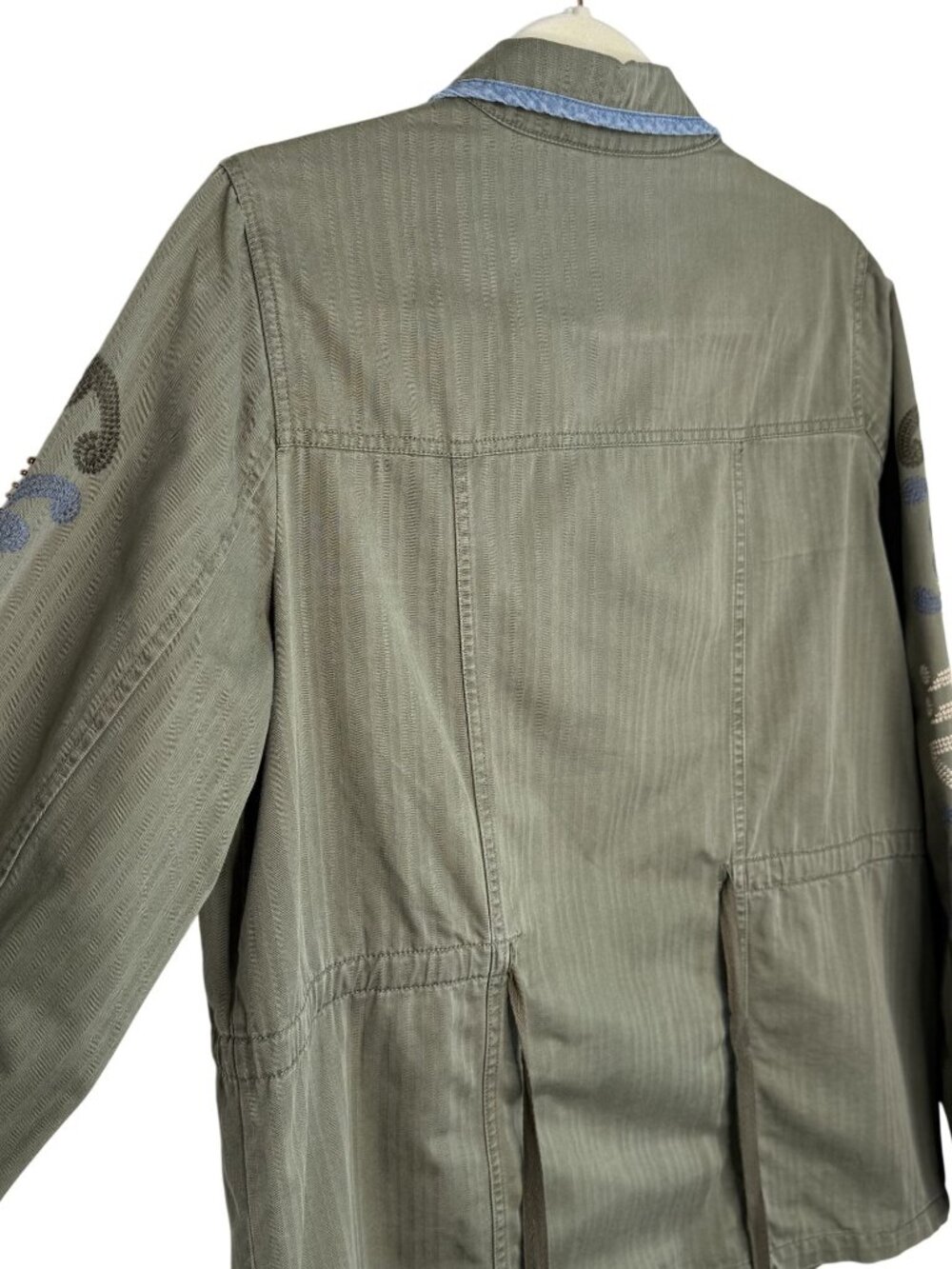 Anthropologie Hei Hei Military-Inspired Olive Green Jacket With Embroidered Slee - Picture 5 of 10